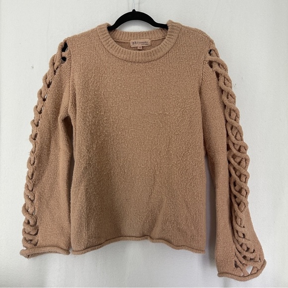 Philosophy Sweaters - Philosophy Sweater Wool Blend Braided Arms Womans Size M Soft Rose Pink
